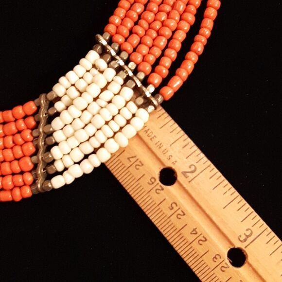 Beaded Ivory and Orange Necklace - Picture 4 of 5